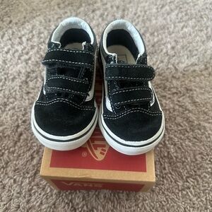 Used Vans Kids Black and White Velcro Sneakers